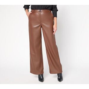 by Stacy London Women's Petite Pants 12P Faux Leather Wide Leg Brown A703647